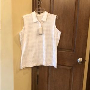 Ladies white striped Dry-fit golf shirt